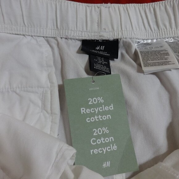 H&M women's white shorts M new with tags 100% cotton elastic & tie waist reg fit - Picture 5 of 12